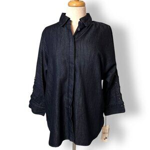 NWT Carlisle Etcetera Navy Lightweight Denim Button Up Tunic Long Sleeves 10